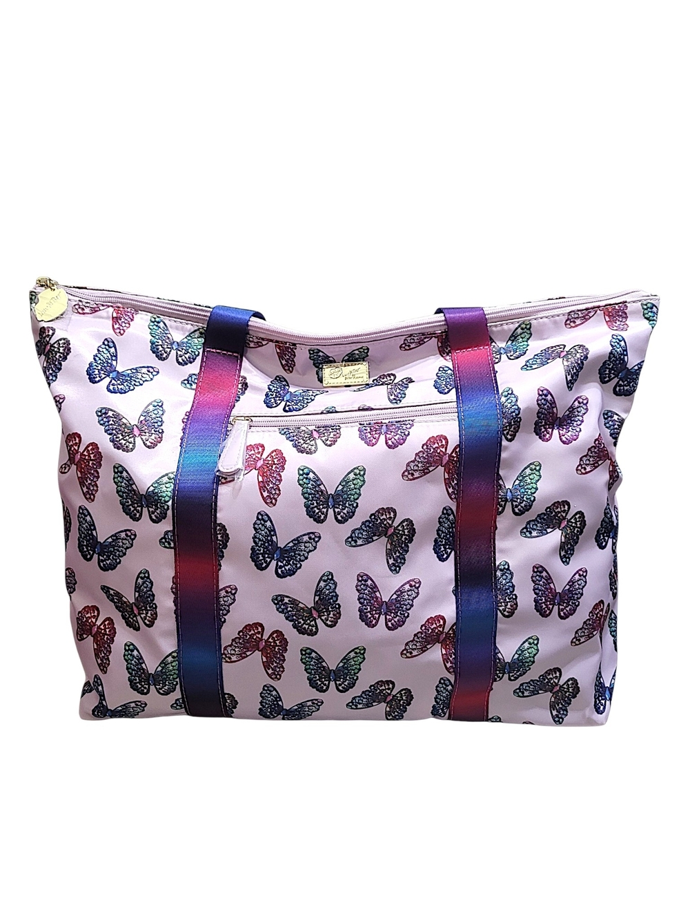Luv Betsey Lavender Butterfly Overnighter Tote with Iridescent Straps